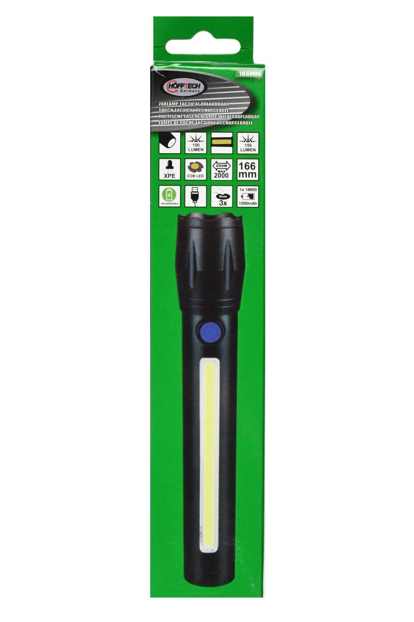 Torch tactical LED + COB rechargeable 166 mm