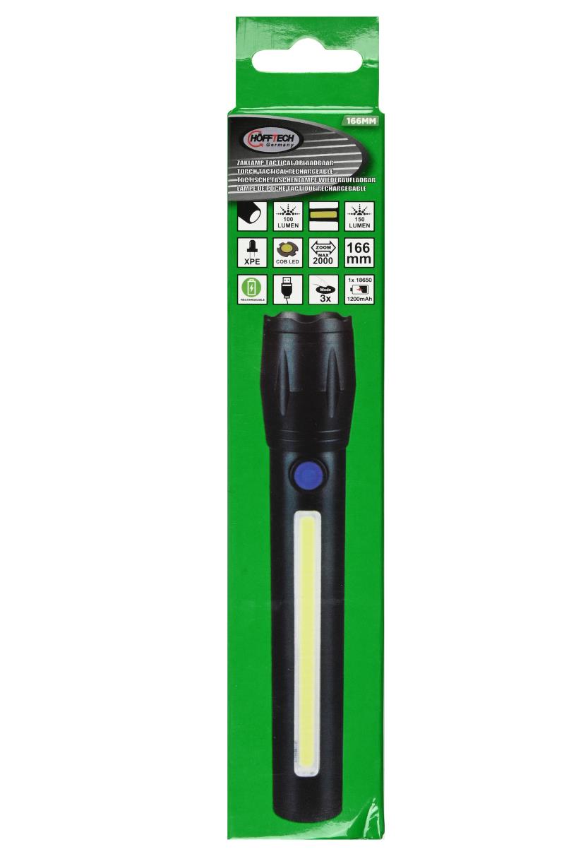 Torch tactical LED + COB rechargeable 166 mm