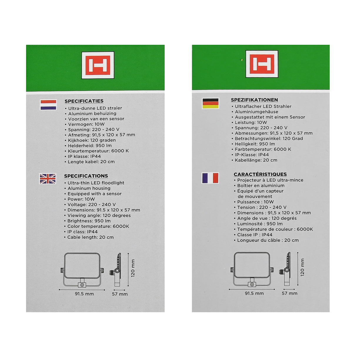 LED straler ultra flat 10W IP44 + sensor