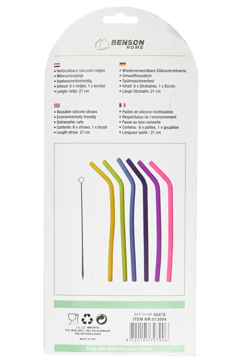 Straws silicone bend 6 pcs + cleaning brush
