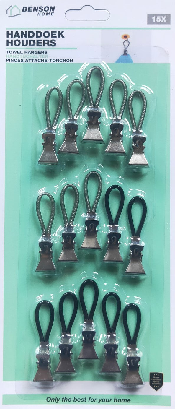 Pinces attache-torchon gris/noir 15 pcs