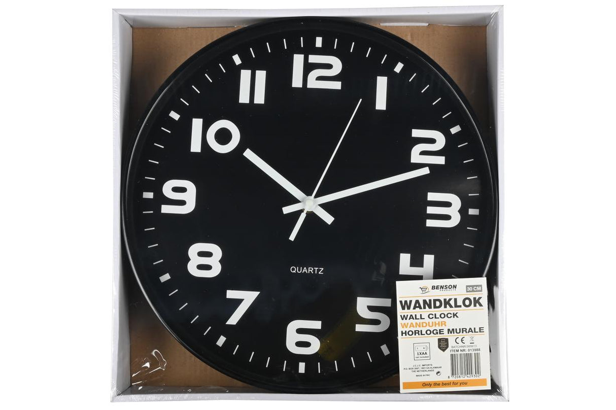 Wandklok 30 cm zwart