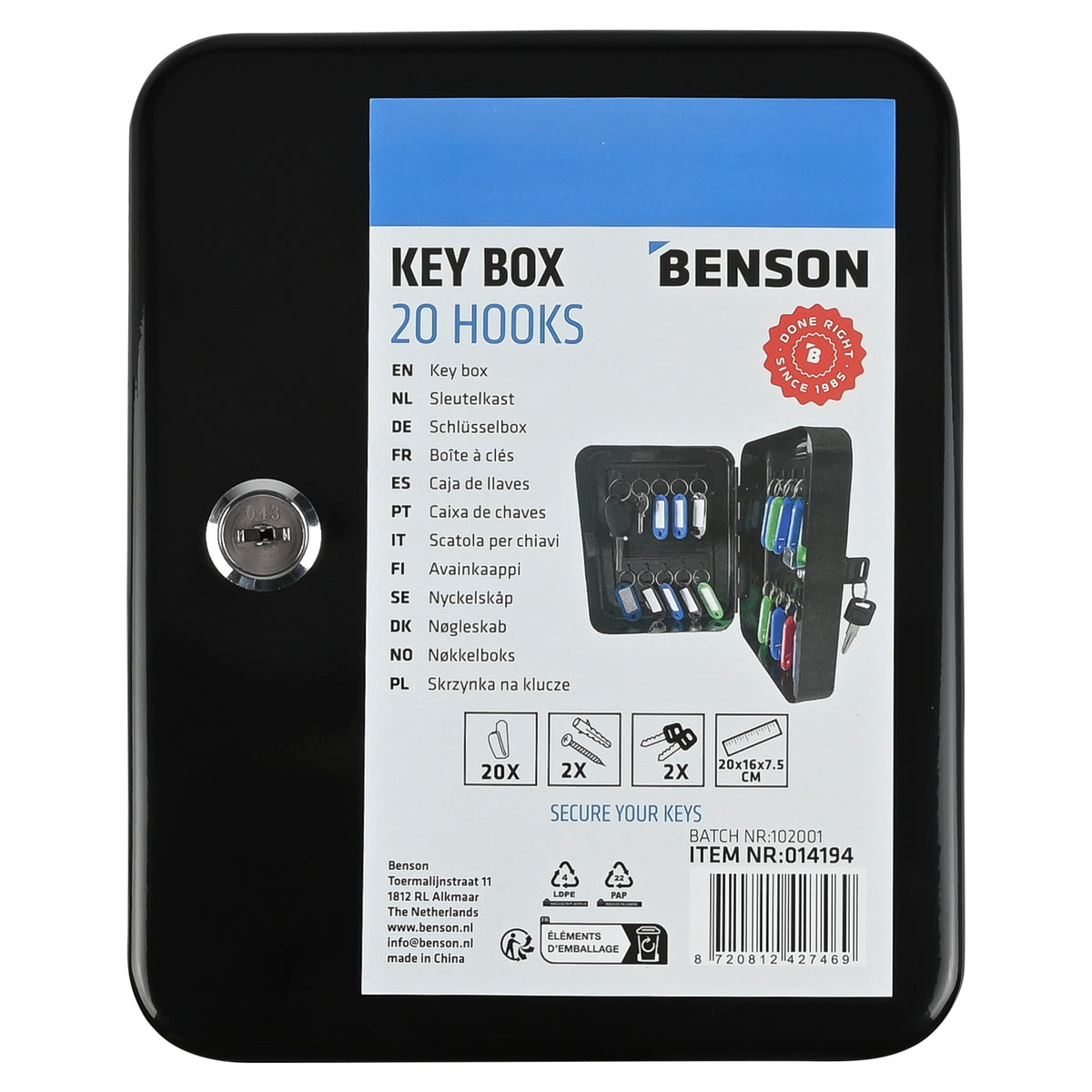Key box 20 hooks black