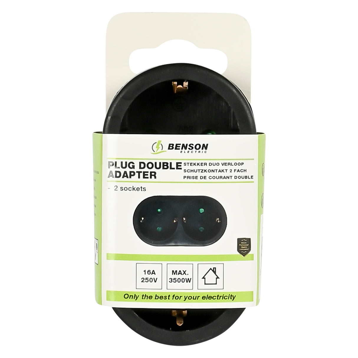 Plug double adapter + earth (vertical) black