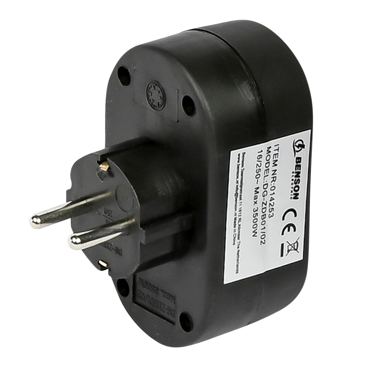 Plug double adapter + earth (vertical) black