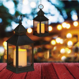 Lantern with LED candle 10.5 x 10.5 x 24 cm mix