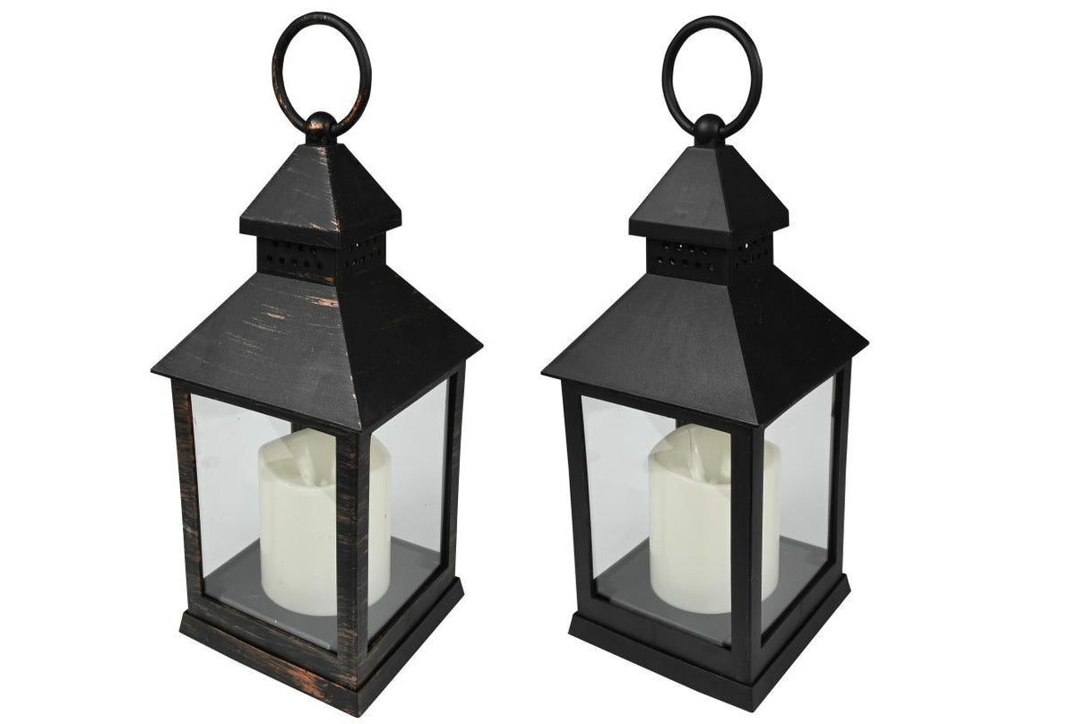 Lantern with LED candle 10.5 x 10.5 x 24 cm mix