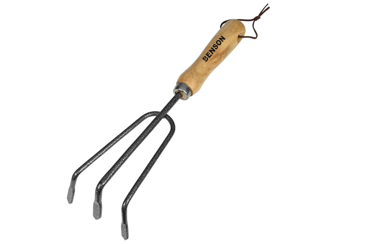 Garden rake with wooden handle