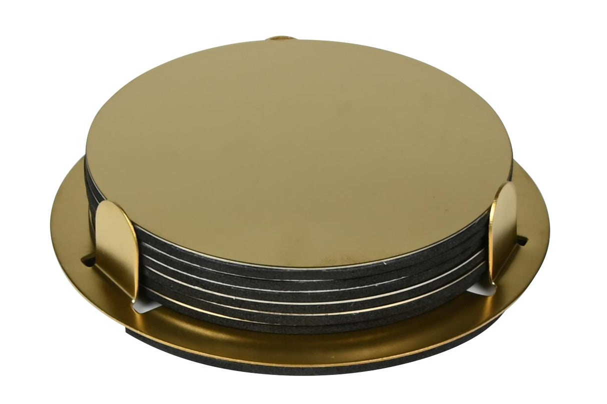 Coasters gold stainless steel 8,5 cm 6 pcs + holder