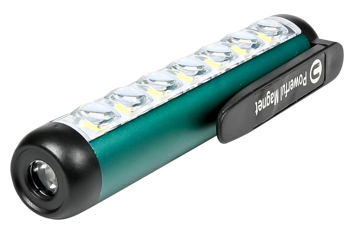 Walking/flashlight compact with magnetic clip display