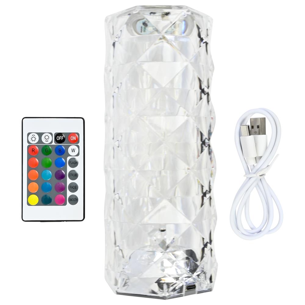 Lampe de table LED cristal rechargeable + télécommande