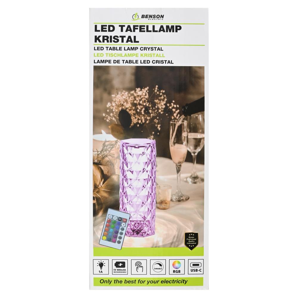 Lampe de table LED cristal rechargeable + télécommande