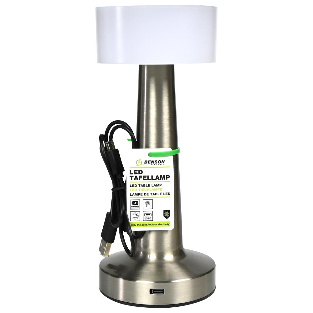 Lampe de table LED rechargeable touch gradable argent display