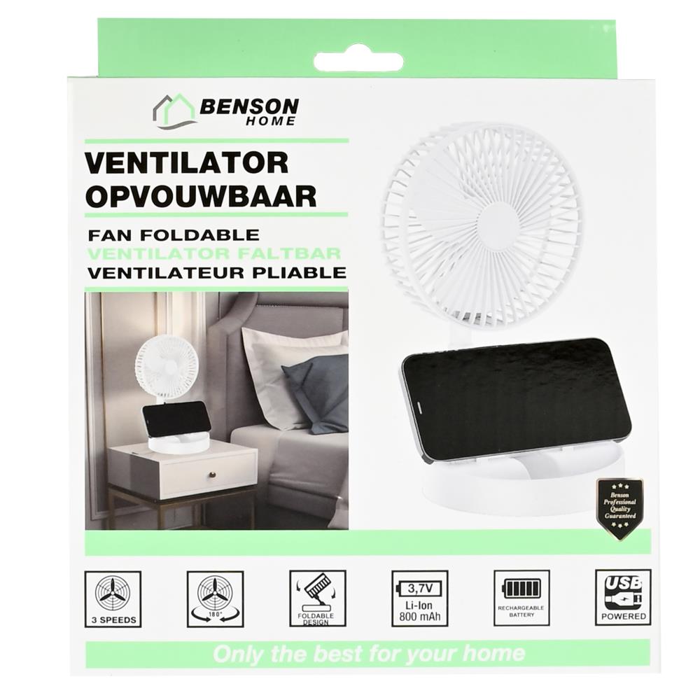 Fan foldable and rechargeable white