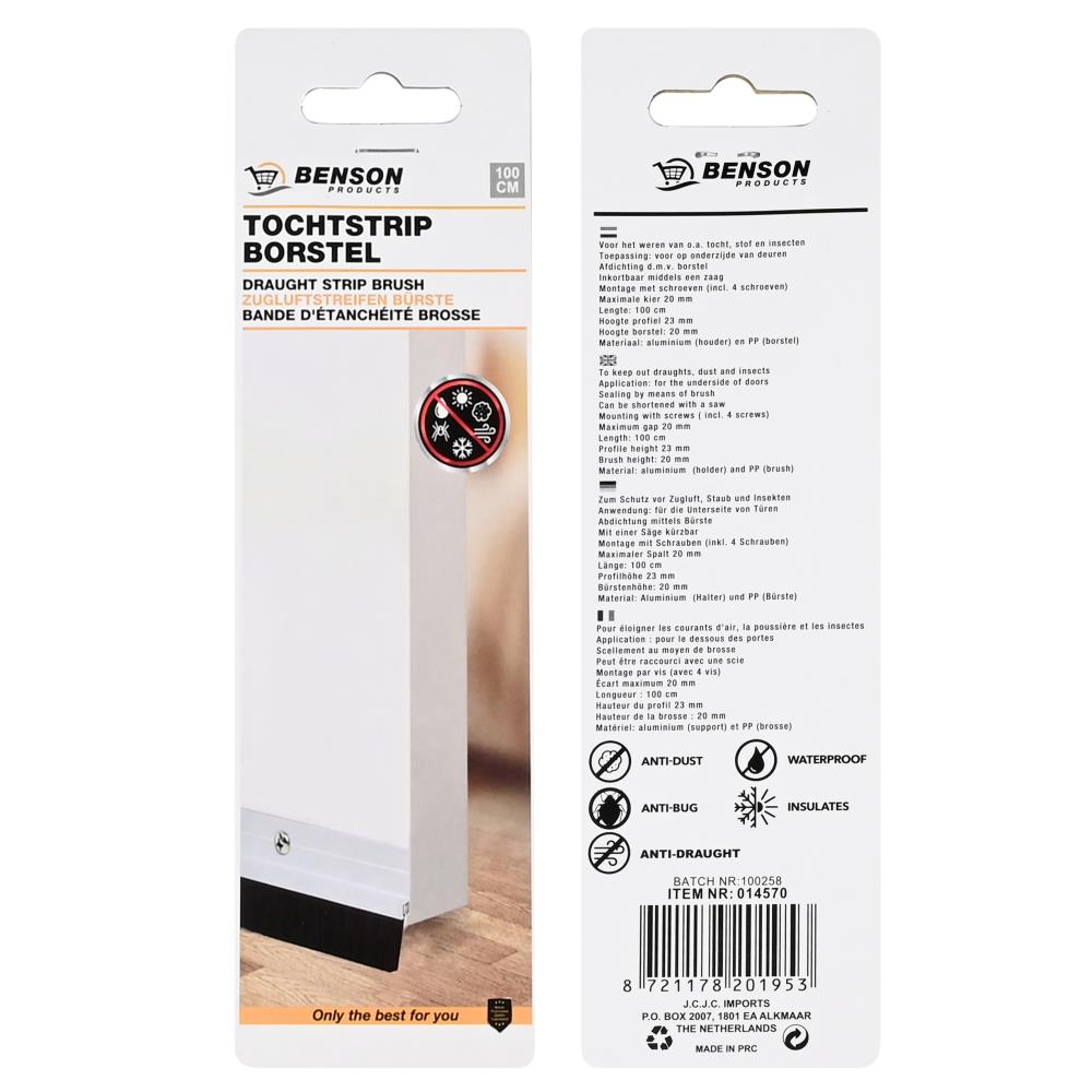 Tochtstrip borstel 100 cm aluminium zilver