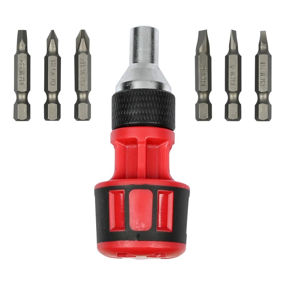 Schroevendraaier ratel stubby met bits 7 dlg