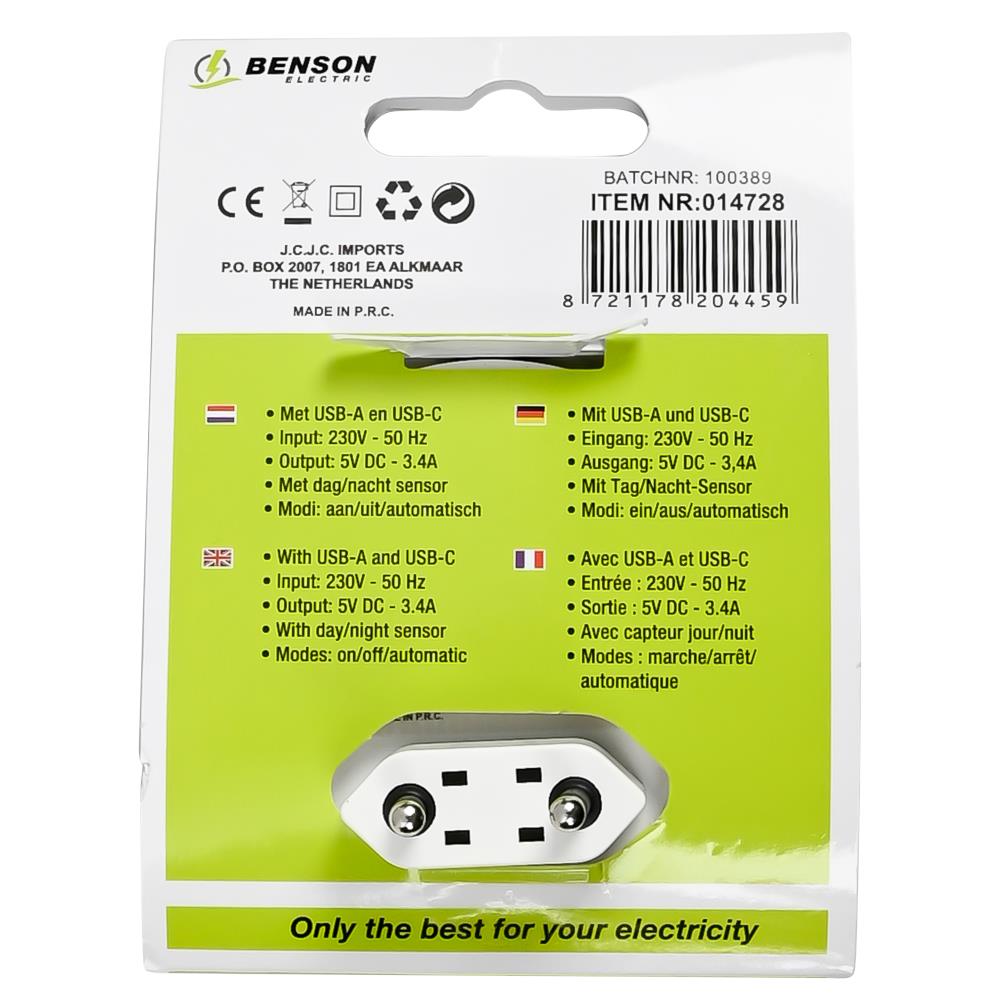 Nachtlamp USB-A en USB-C met sensor