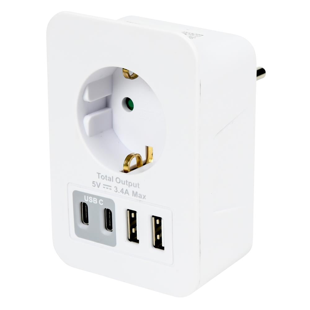 Prise avec 2 USB-A et 2 USB-C