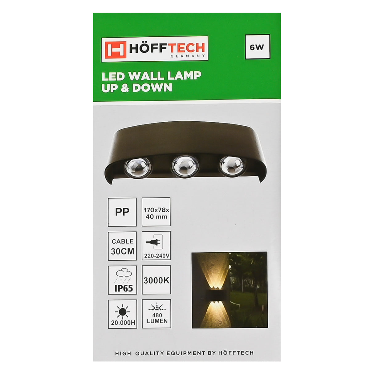 LED Wall lamp half-round up&down light 3 lamps IP65