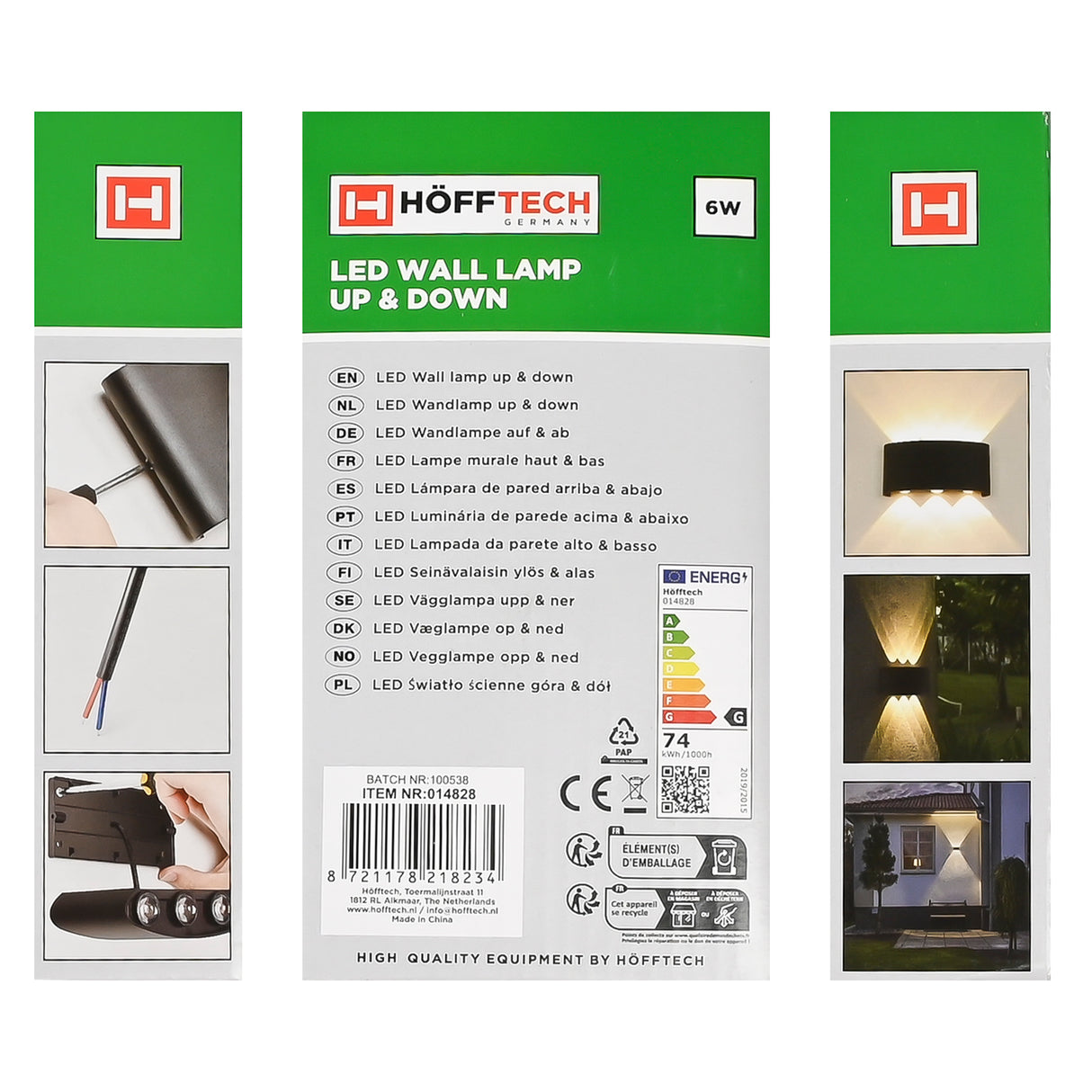 LED Wall lamp half-round up&down light 3 lamps IP65