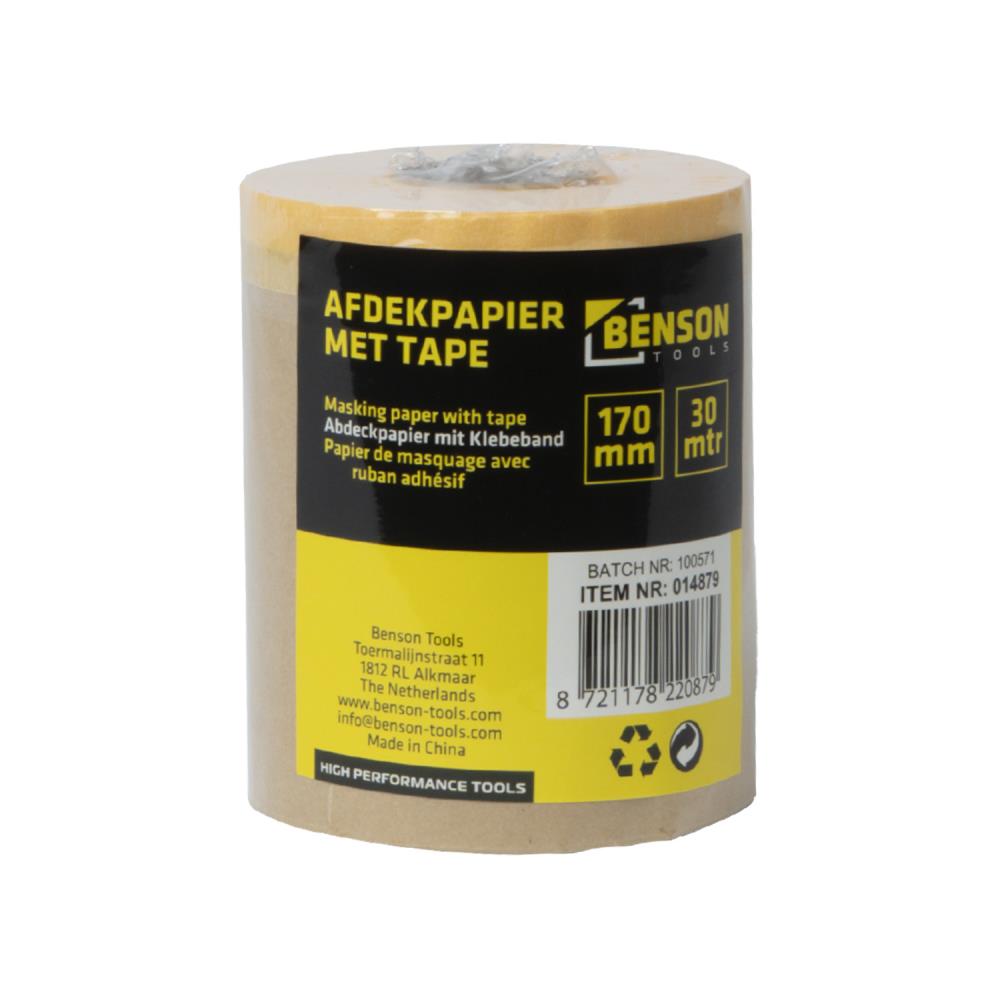 Afdekpapier met tape 170 mm x 30 mtr