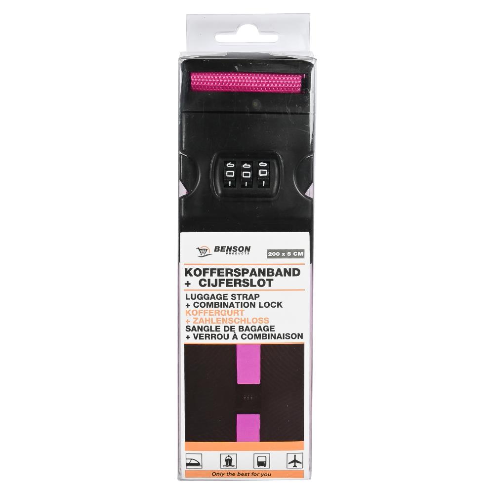 Sangle de bagage + verrou à combinaison fuchsia