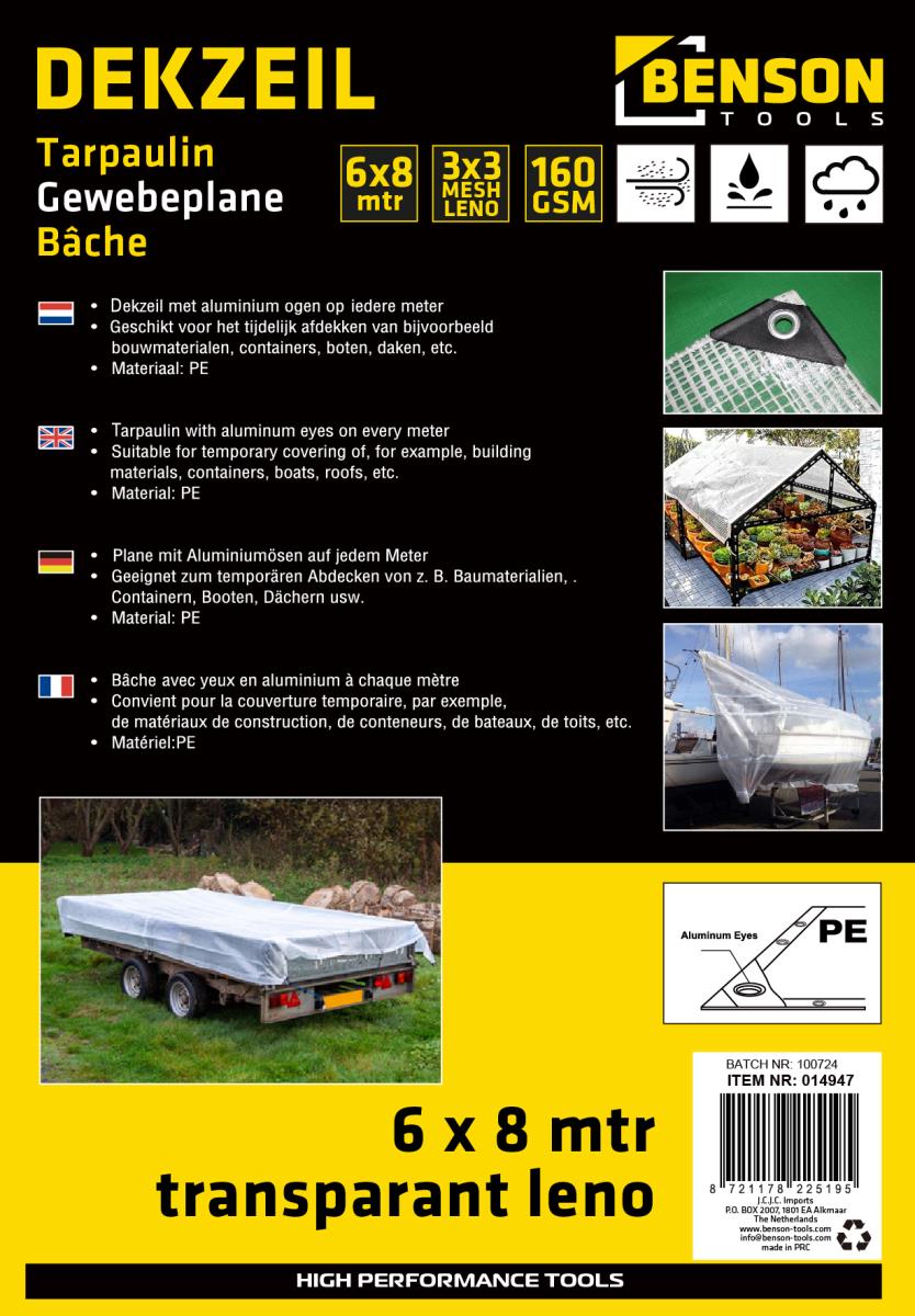 Bâche 6 x 8 m transparente leno