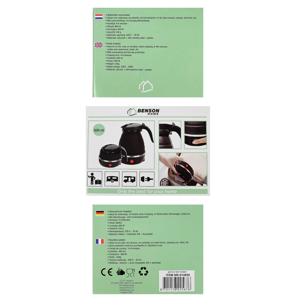 Waterkoker opvouwbaar 600 ml zwart