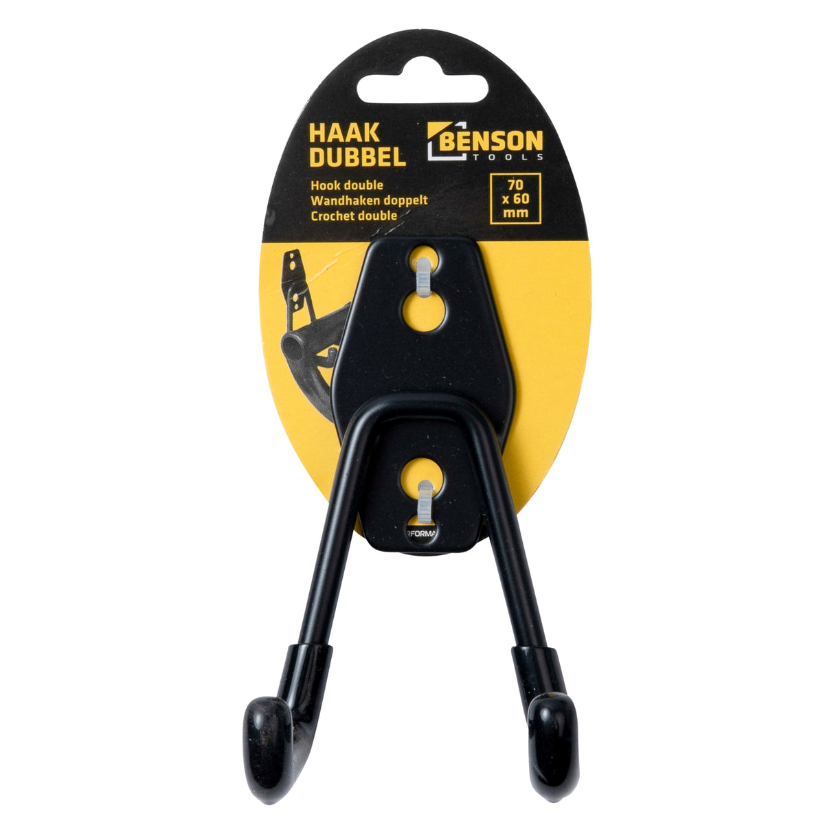 Haak dubbel universeel 70 x 60 mm zwart