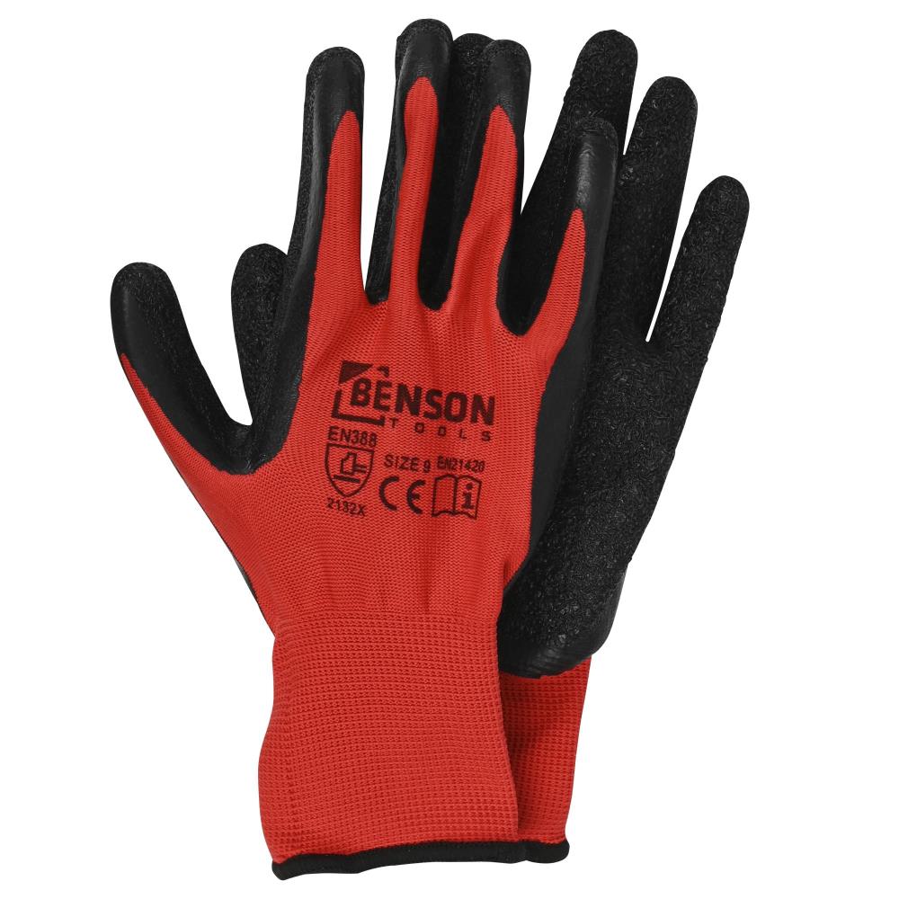 Working gloves latex crinkle red black size 9