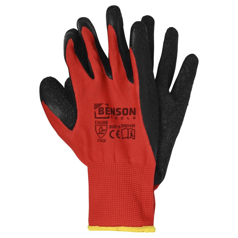 Working gloves latex crinkle red black size 10