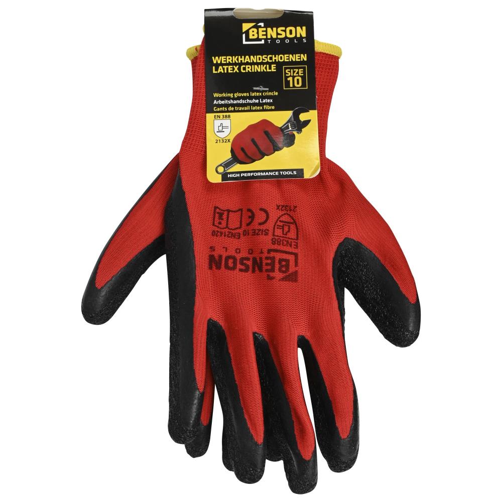 Working gloves latex crinkle red black size 10