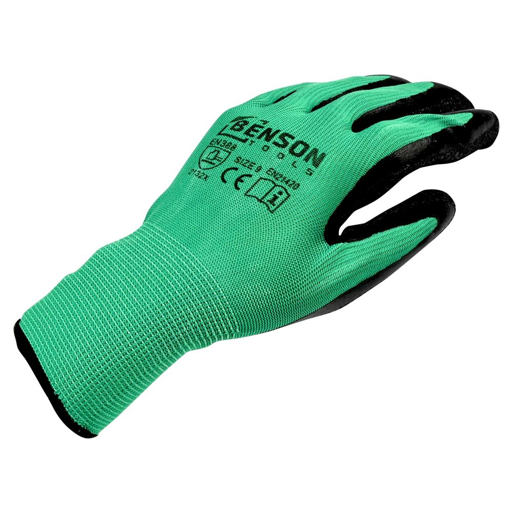 Working gloves latex crinkle green black size 9