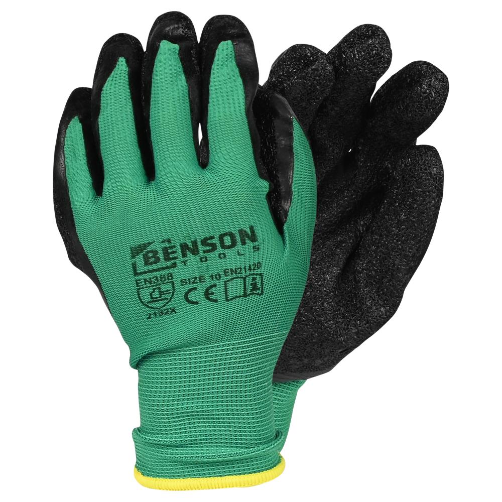 Working gloves latex crinkle green black size 10