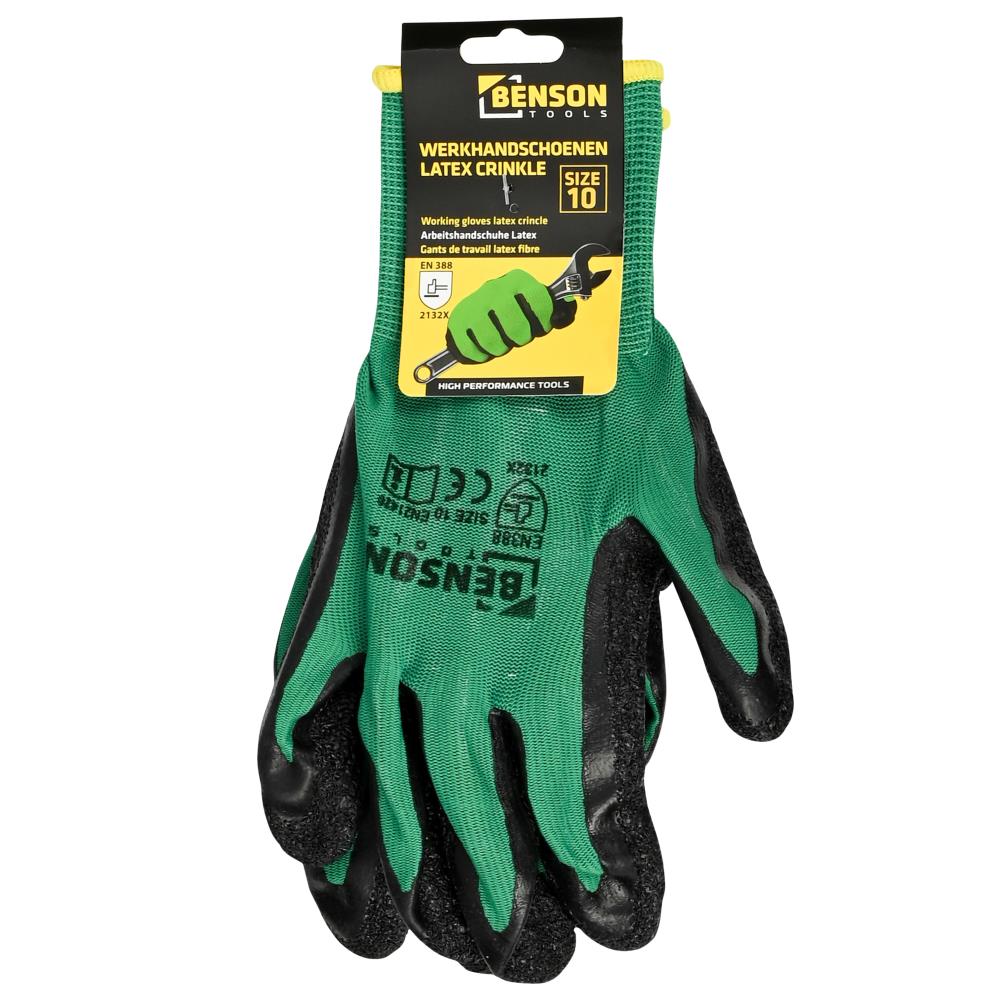 Working gloves latex crinkle green black size 10