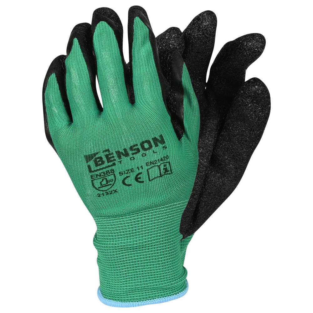 Working gloves latex crinkle green black size 11