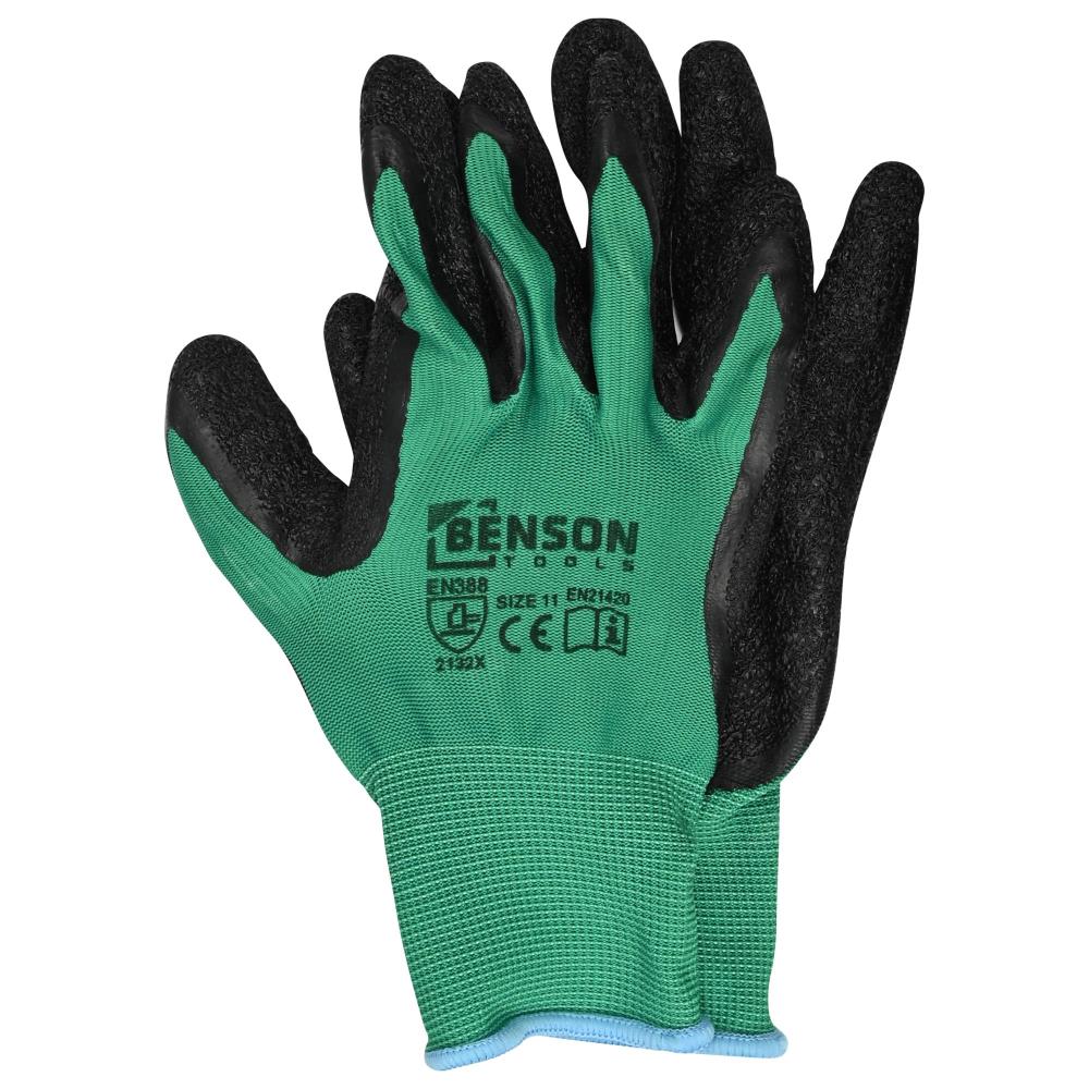 Working gloves latex crinkle green black size 11