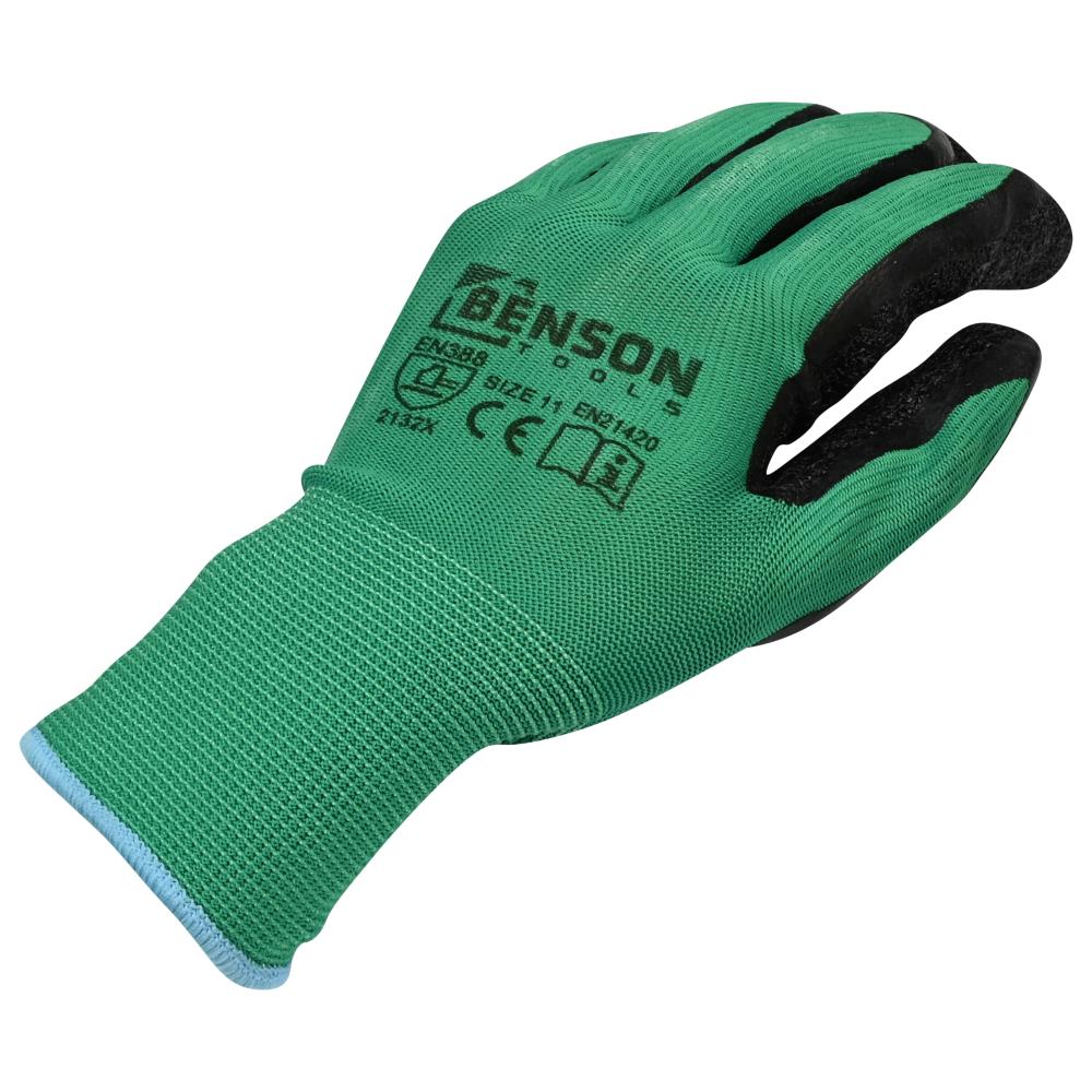 Working gloves latex crinkle green black size 11