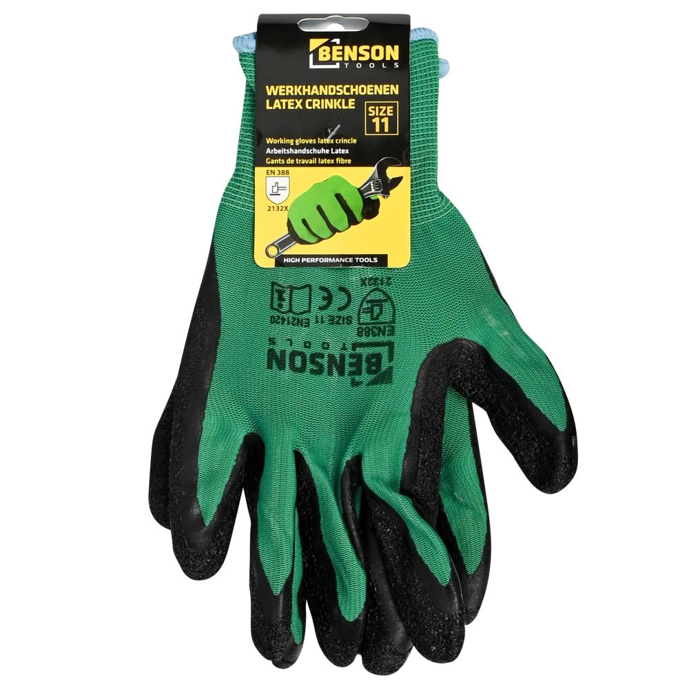 Working gloves latex crinkle green black size 11