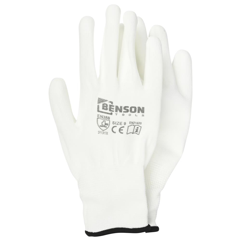 Werkhandschoenen PU palm wit maat 9