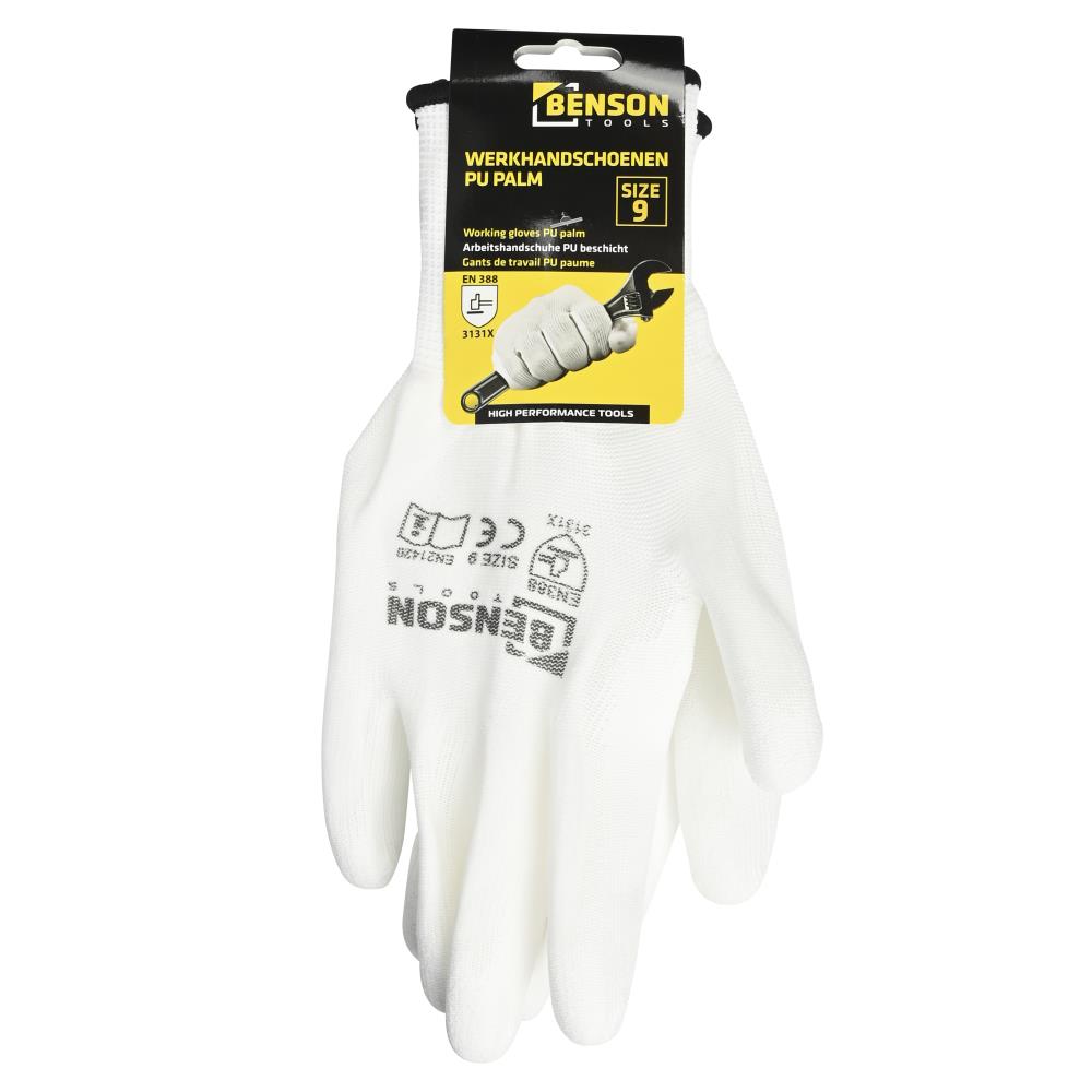 Werkhandschoenen PU palm wit maat 9