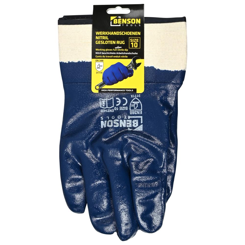 Werkhandschoenen nitril gesloten rug maat 10