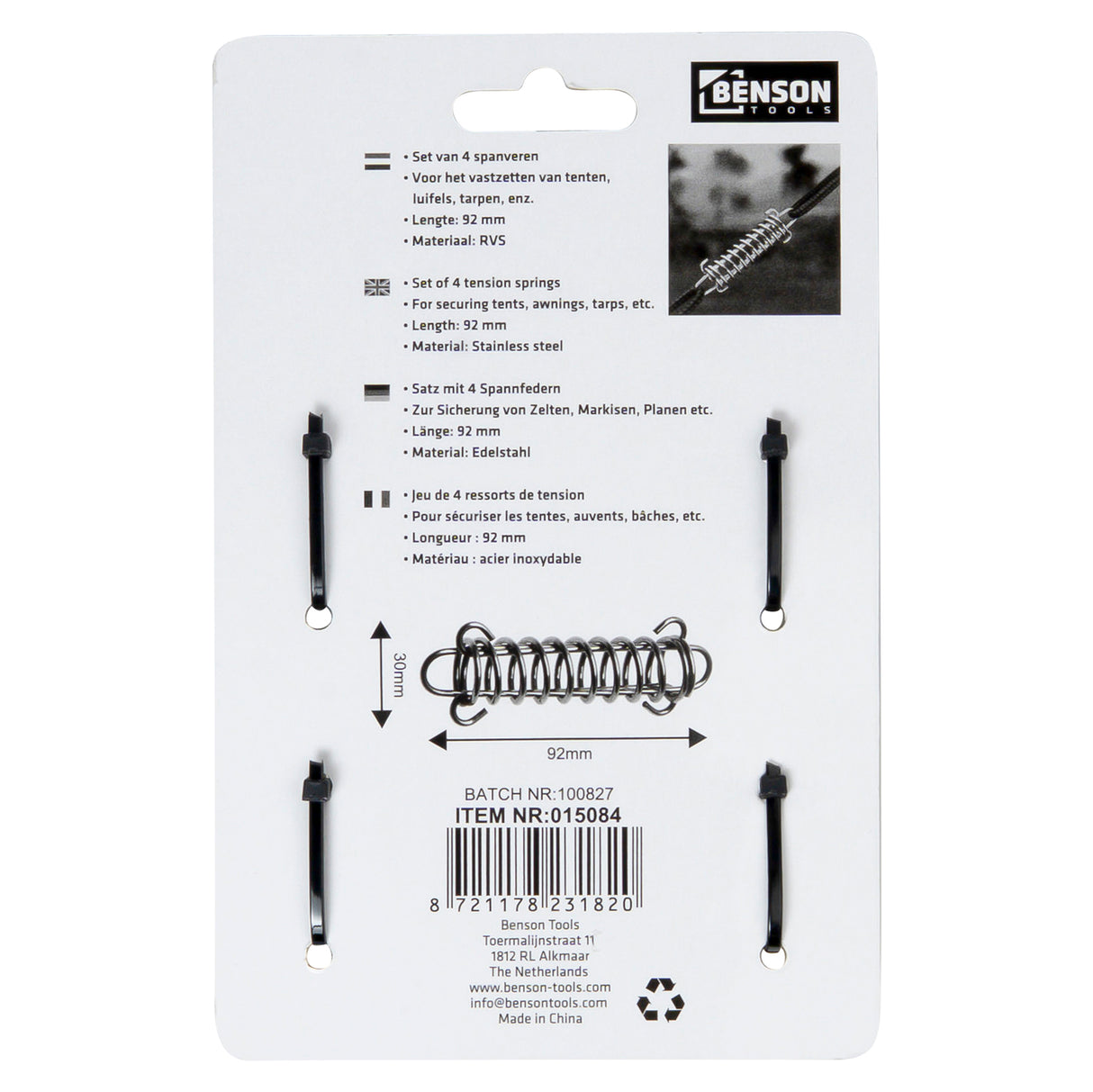 Tension spring 9 cm stainless steel 4 pcs