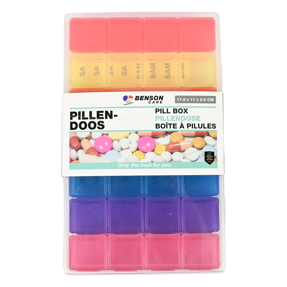 Pill box 7 days, 4 removable compartments