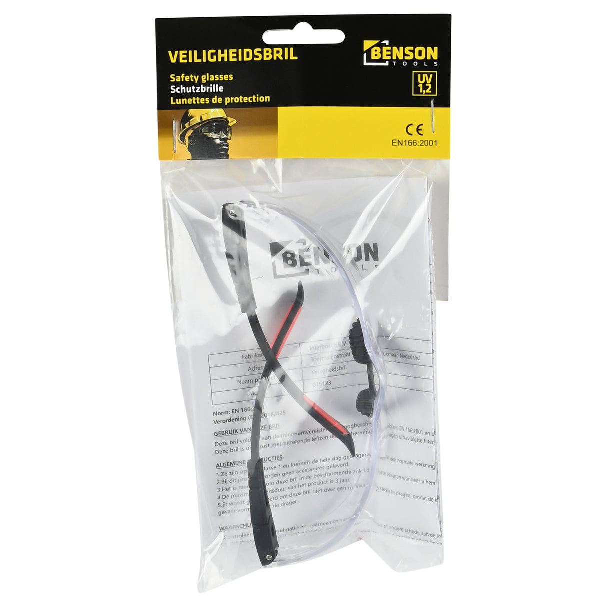 Veiligheidsbril zwart rood frame