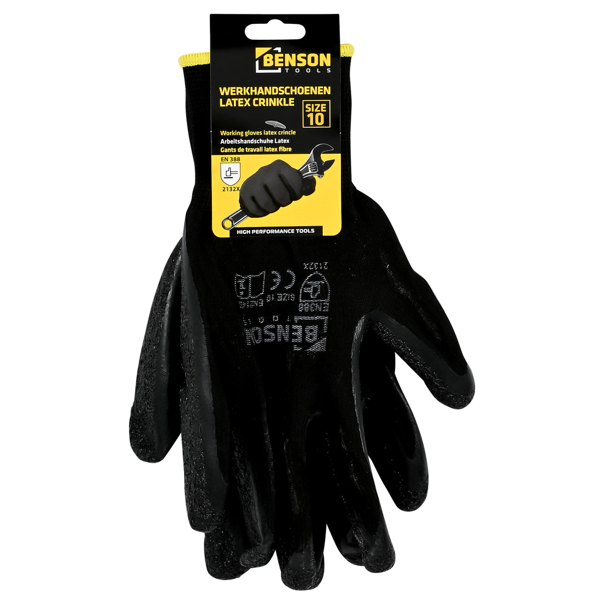 Werkhandschoenen latex crinkle zwart maat 10