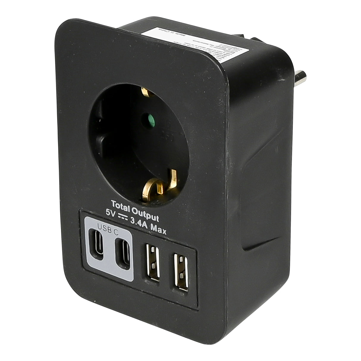 Socket with 2 USB-A and 2 USB-C black charger