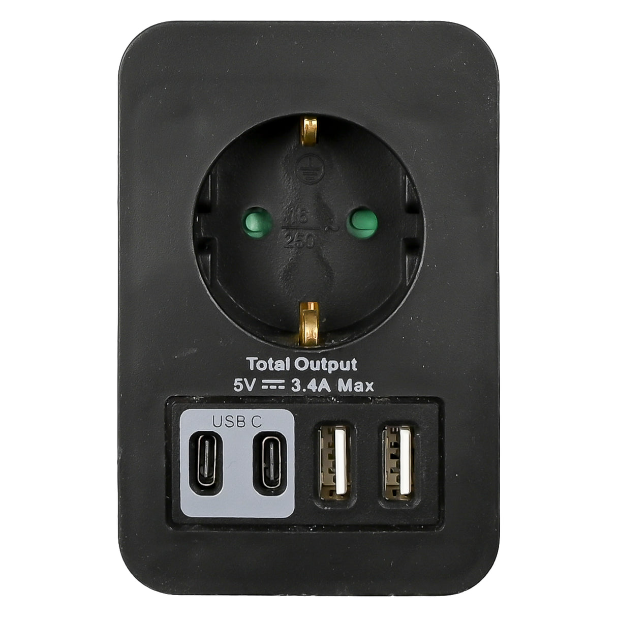 Socket with 2 USB-A and 2 USB-C black charger