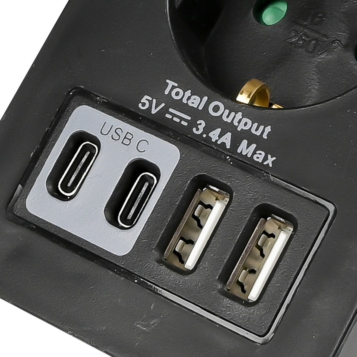 Socket with 2 USB-A and 2 USB-C black charger