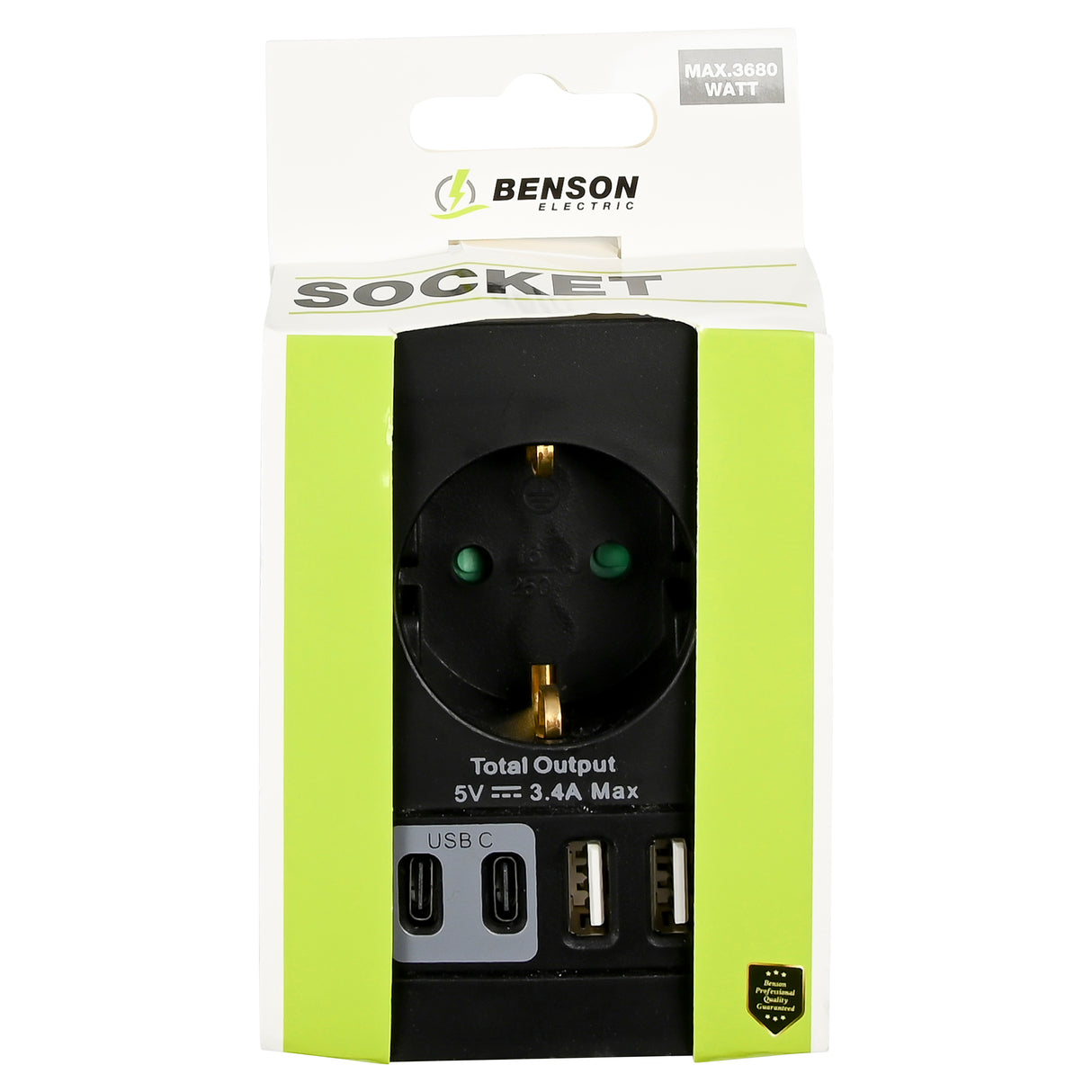 Socket with 2 USB-A and 2 USB-C black charger